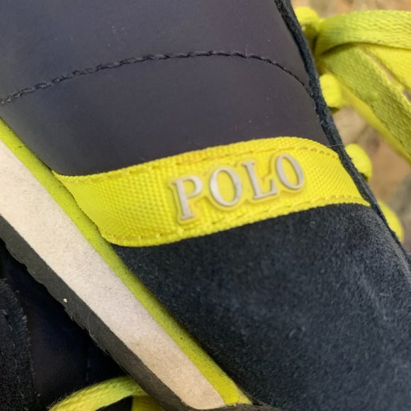 POLO Jacory Ralph Lauren Men's Sneakers Navy Blue Suede Yellow - Picture 11 of 15